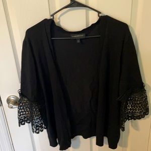 Lane Bryant plus size open cardigan sweater with sleeve crochet lace details